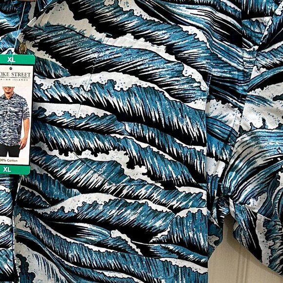 New Cooke Street Shirt Men's Size XL Ocean Waves Hawaiian Islands Button Down - Picture 8 of 13